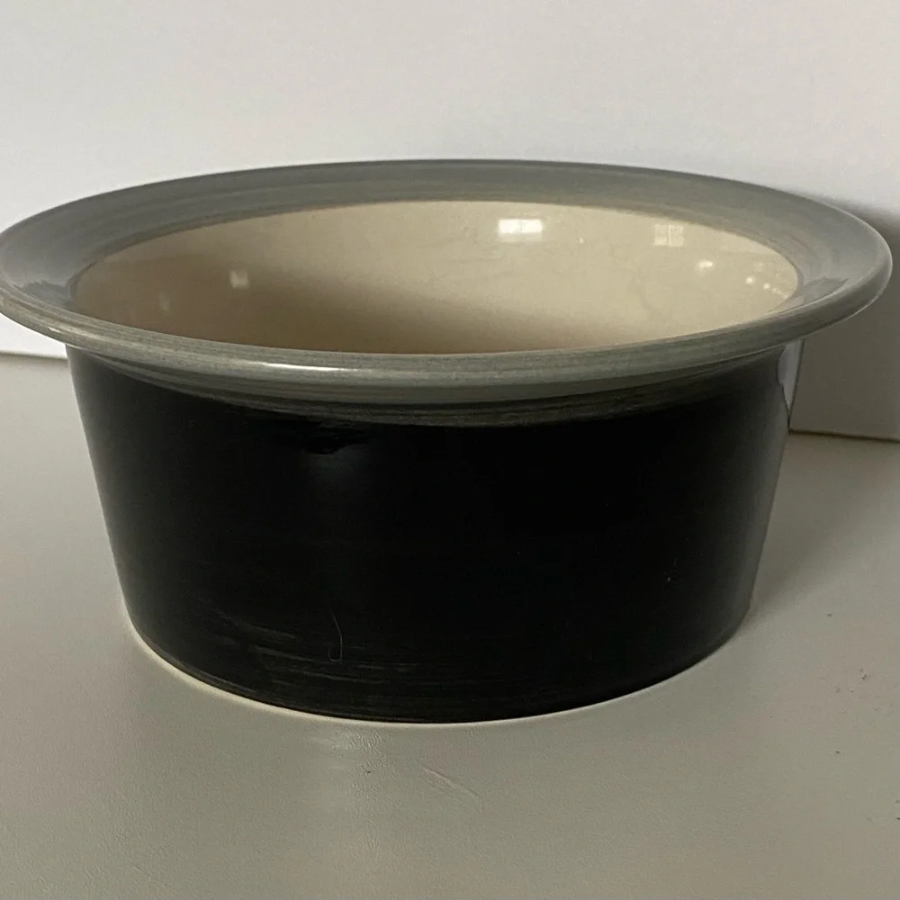 Dog Bowl “Stud” Ceramic 6” Black Gray Alco Industries 2.5” High Boy Cat Doggy
